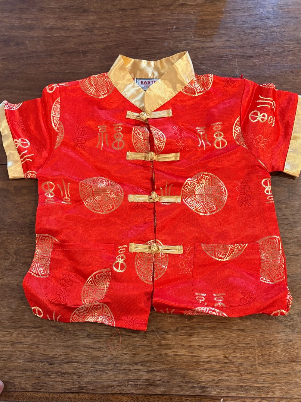 Easty Red & Gold Mandarin Collar Kids Top